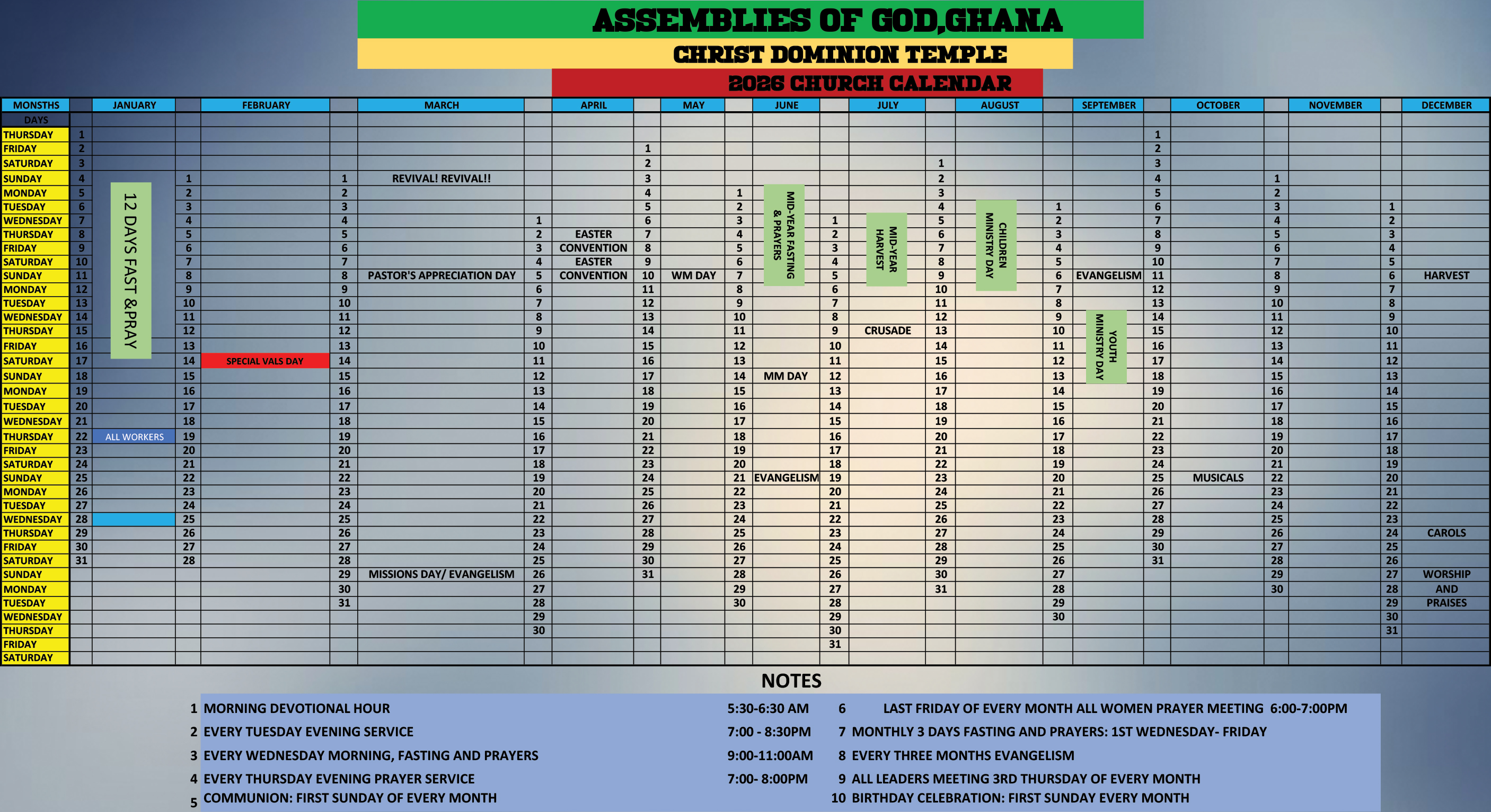 Christ Dominion Temple 2026 Church Calendar